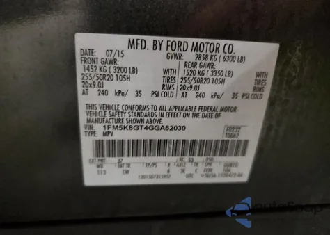 2016 Ford Explorer Sport from USA, damaged, VIN 1FM5K8GT4GGA62030